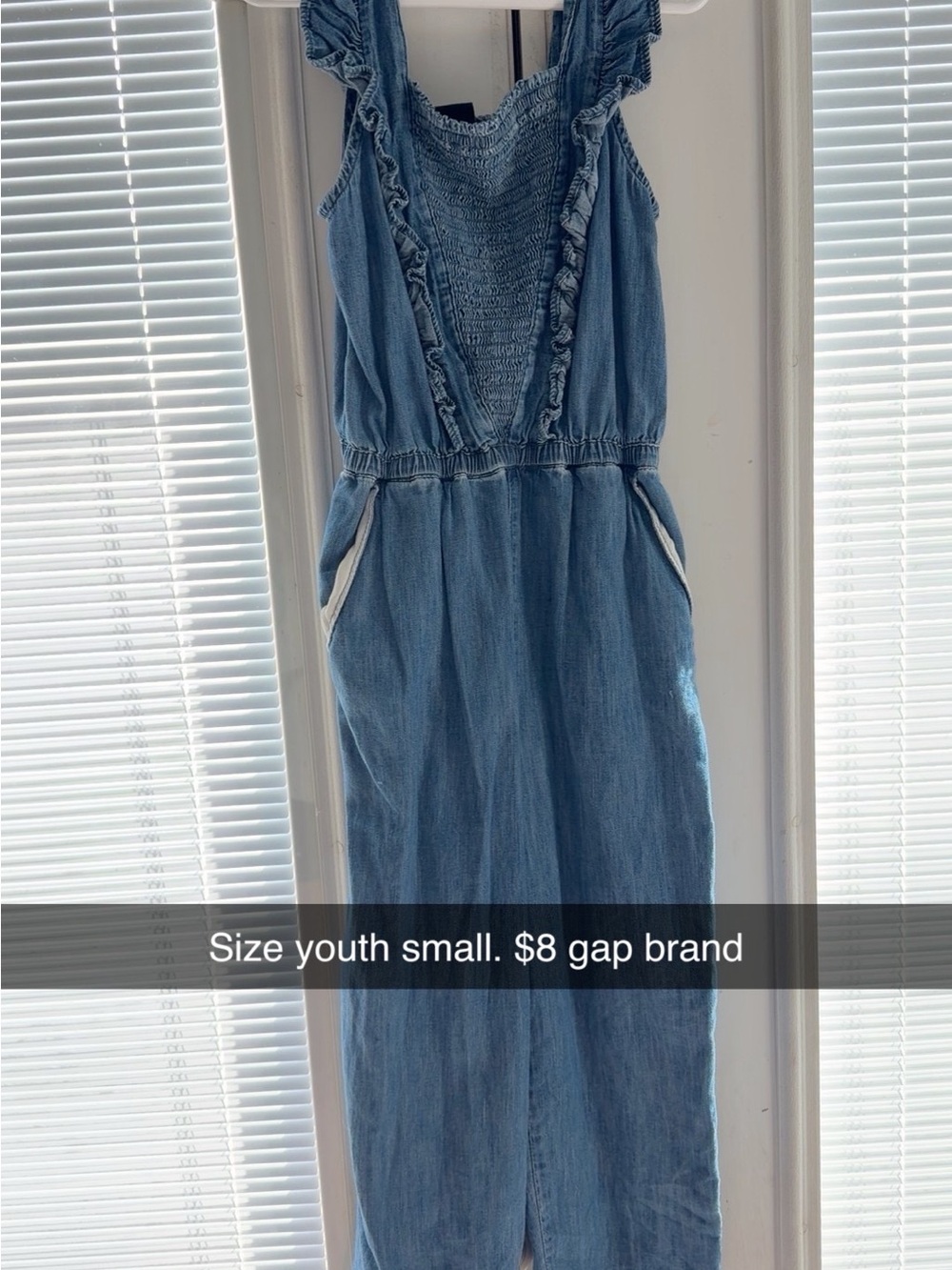 GAP Light Blue Denim Ruffle One-Piece Jumpsuit